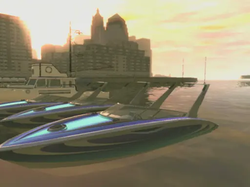نسخهی اولیهی پیش از انتشار Squalo در GTA IV (با رنگآمیزی کاملاً متفاوت) روی I'm Rich.