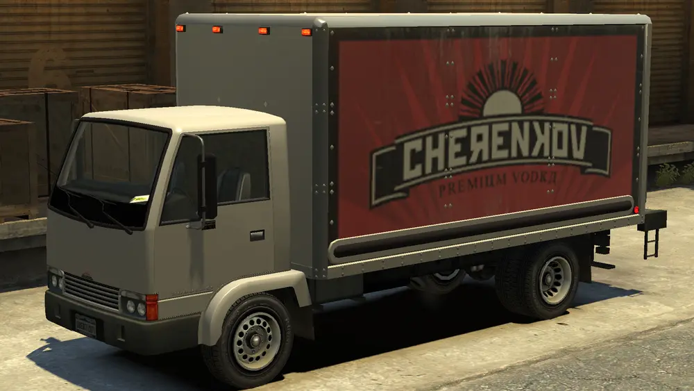 یک Mule متعلق به Cherenkov Vodka در GTA IV. (نمای زاویه عقب)