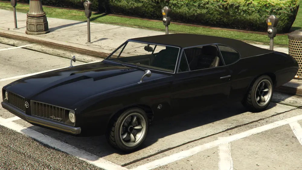 یک Stallion با سقف نرم در GTA V و Online. (نمای زاویه عقب)