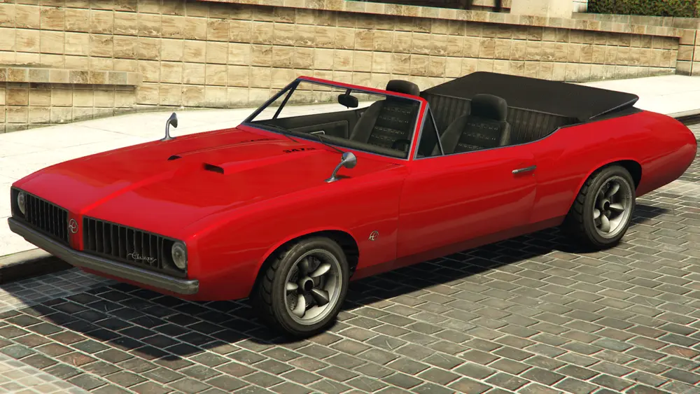 یک Stallion روباز در GTA V و Online. (نمای زاویه عقب)