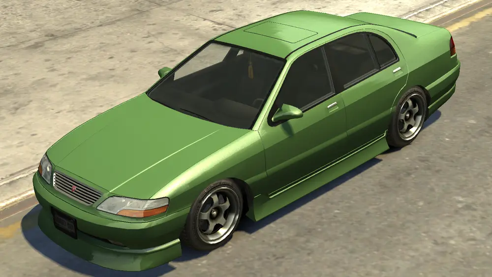 یک Feroci با افزونههای سپر و لبه در جلو، کنار و عقب و اگزوز دوتایی در GTA IV. (نمای زاویه عقب)