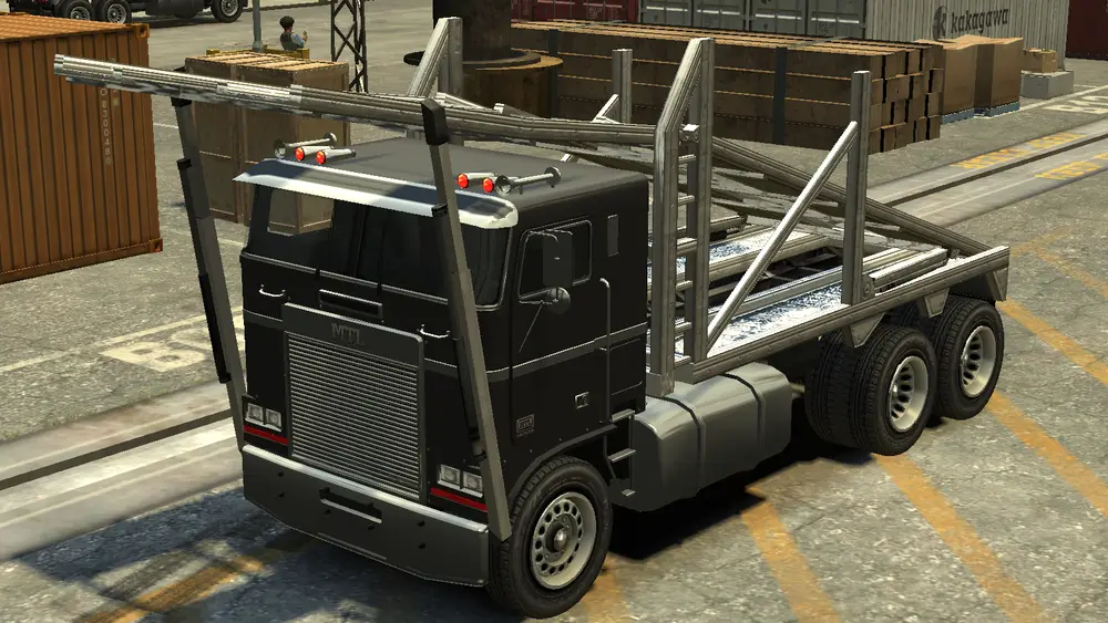 یک Packer با رمپ در GTA IV. (نمای زاویه عقب)