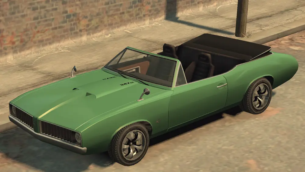 یک Stallion با سقف جمعشده در GTA IV و Episodes from Liberty City. (نمای زاویه عقب)